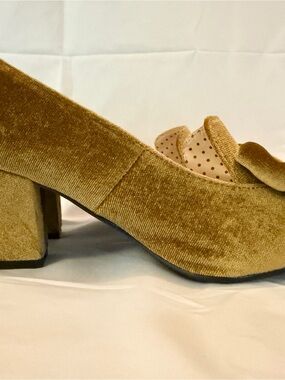 Velvet Block Heel Loafer in gold